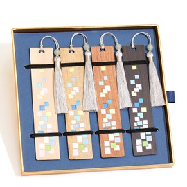 TSAXN 4 Pcs Wooden Bookmarks with Tassels, Painting Style Book Mark for Book Lovers, an Ideal Book Lovers Gifts for Men Women Kids (Fragments)