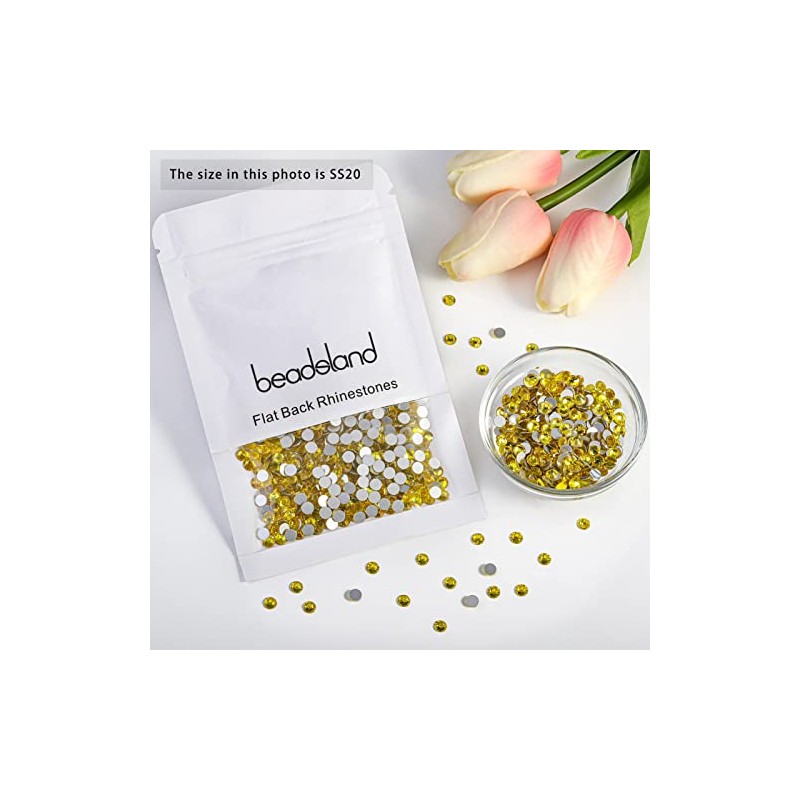 beadsland Flat Back Crystal Rhinestones Round Gems, Lemon Yellow (4.6-4.8mm)