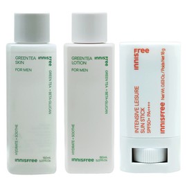 Innisfree Green Tea for Men 2 types (skin + lotion) + Intensive Leisure Sun Stick / 이니스프리 그린티 포맨 2종구성(스킨+로션)+인텐시브 레져 선스틱