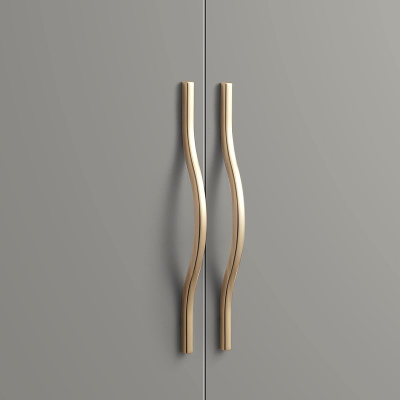 Goo-Ki Low Profile Brushed Brass Cabinet Pulls, Double Hole Centers