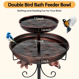 Daoeny Bird Bath for Outside, 42In Vintage Freestanding Birdbaths for Outdoors, Double Metal Bird Bath Feeder Bowls for Garden Patio Yard Lawn Decor, Upgraded 5-Pronged Base (Antique Bronze)