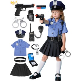 Doxrmuru Girls Police Officer Costume Cop Outfit for Kids Prented Play Career Day Dress Up (7-8 Years)