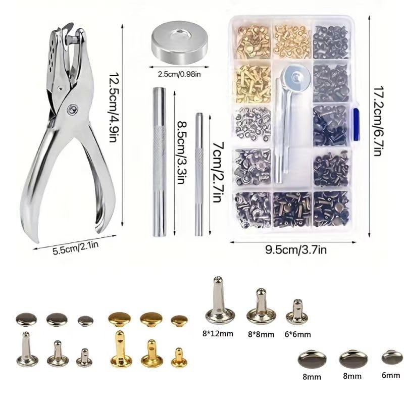 Yiarsky Leather Rivet Set, 180 Sets Metal Rivets Double Cap