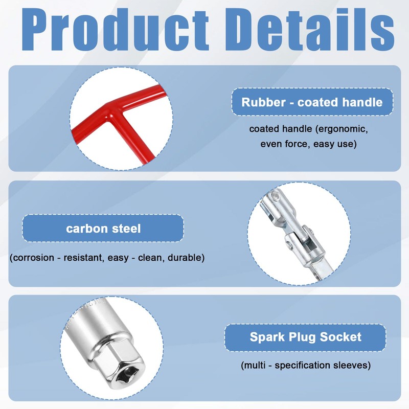 4Pack Spark Plug Socket Wrench Set, T-Handle 16mm (5/8") 21mm