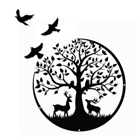 SITAKEGS Metal Tree of Life Wall Decoration, 30 cm Tree Life Wall Art with 3 Birds, Black Silhouette Tree Wall Hanging Artwork Decoration, Family Tree Hanging Sign for Living Room