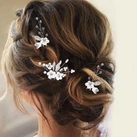 ALUINN Flower Bride Hair Pins Crystal Hair Piece Bridal Wedding Hair Accessories for Brides Women and Bridesmaid (Pack of 3)（silver ）