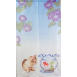 Noren Noren Cat and Goldfish (IT) [DM] Size: Approx. 33.5 x 59.1 inches (85 x 150 cm) (#9842133) Cat Goldfish Kitten
