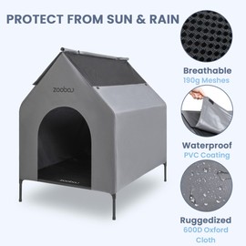 Zooba 36" Large Dog House for Large Dog Indoor or Outside, Weatherproof 600D PVC Outdoor, Featuring Breathable 2x1 Textilene Elevated Dog Bed, Easy Clean（Grey）