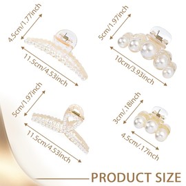 KIRZAX 4 Stück große Perlen-Haarklammern für Frauen und Mädchen,Elegante Haarspange mit Perlen, Großes Haarklammer-Set für dickes Haar, Haarspangen Damen für Alltag, Hochzeit und Party
