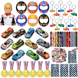 Pack of 122 Racing Cars, Party Bags, Children's Birthday Party Bags with Mini Racing Car, Masks, Keyrings, Snap Bracelet, Racing Cars, Giveaways, Guest Gift, Children's Birthday, Pinata Filling for