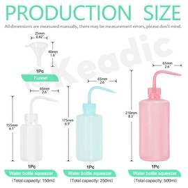 Keadic Squeeze Bottles with Funnels, Plastic Bend Mouth Safety Wash Sprinkling Water Bottle for Succulent Plant Watering Tattoo Washing Pack of 8 150 ml/5 oz 250 ml/8 oz 500 ml/16 oz