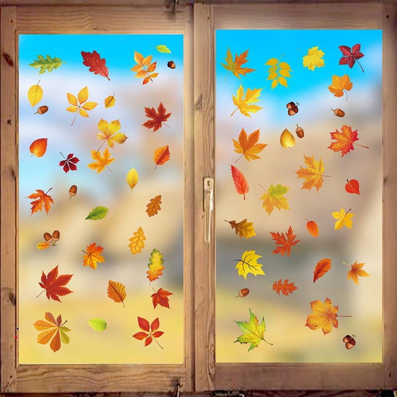 9 Sheet Thanksgiving Maple Leaves Window Sticker Window Clings for
