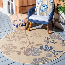 SAFAVIEH Courtyard Collection 5'3" Round Natural Brown / Blue CY4027B Indoor/ Outdoor--Waterproof Easy--Cleaning Patio Backyard Mudroom Area--Rug