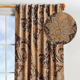 Maison d'Hermine Curtains for Living Room 100% Cotton 96 inch Length One Panel Light Filtering Curtains for Bedroom Windows with Rod and Loop Pockets Drapes (Kashmir Paisley Graphite, 50" W x 96" L)