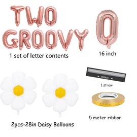 KUNGOON Two Groovy Birthday Decorations,Two Groovy Balloons Banner,Daisy Retro Hippie Boho Rainbow Themed Baby Girls 2nd Birthday Party Decorations.