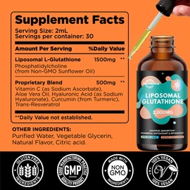 Liposomal Glutathione Supplement - 2000mg Glutathione Liquid Drops with Vitamin C, Curcumin & Trans-Resveratrol - Powerful Antioxidant for Immune, Skin Health, Aging Defense & Liver Detox - 2 Fl Oz