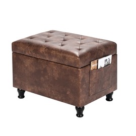 DECO DE VILLE Ottoman with Storage 32'' Ottoman Storage Bench Fabric Ottomans Footstools Upholstered Foot Rest Stool for Couch, Living Room, Bedroom, Entrance Shoe Bench Beige