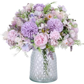 Nubry 3pcs Artificial Flowers Bouquet Fake Peony Silk Hydrangea Wildflowers Arrangements with Stems for Wedding Home Centerpieces Decor (Light Purple)