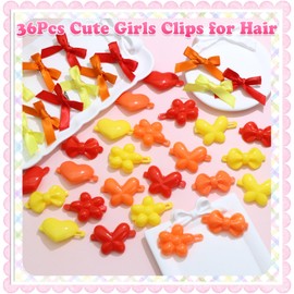 NAISKA 36Pcs Flower Self Hinge Hair Barrettes for Girls Red Hair Bows Yellow Silk Satin Hair Ribbons Plastic Hair Pins Ponytail Holder Accessories for Women Toddler