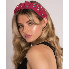 YISSION 1PC Crystal Knotted Headband for Women Non Slip Rhinestone Headband Red Head Band Fashion Wide Headbands Hair Accessories for Women Girls