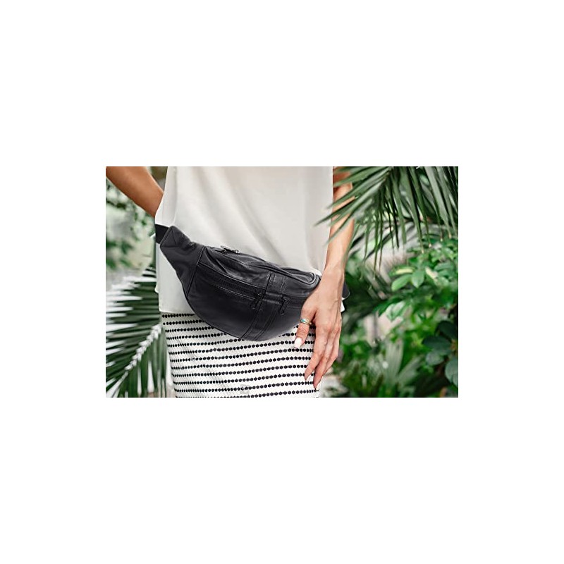 Bum Bag / Waist Bag Genuine Leather (Black), black, Neck