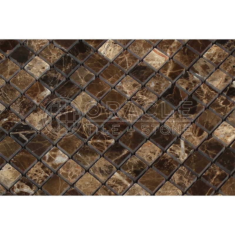 Emperador Dark Spanish Marble 5/8 X 5/8 Mosaic Tile, Polished