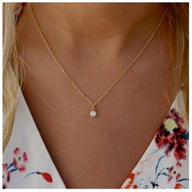 Yheakne Tiny Rhinestone Pendant Necklace Gold Diamond Choker Necklace Solitaire Diamond Necklace Floating Crystal Necklace Chain Bridesmaid Gifts for Women and Girls