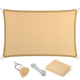 Eden's Decor Straight Flat-Edged Sun Shade Sail Rectangular 4' x 8' Beige UV-Blocking Outdoor Canopy Fabric Cloth Awning for Pergola Patio Garden Backyard Custom Size