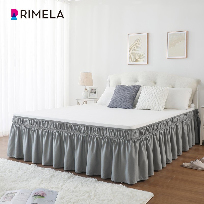 RIMELA Grey Bed Valance Sheet King Elasticized Bed Skirt Easy