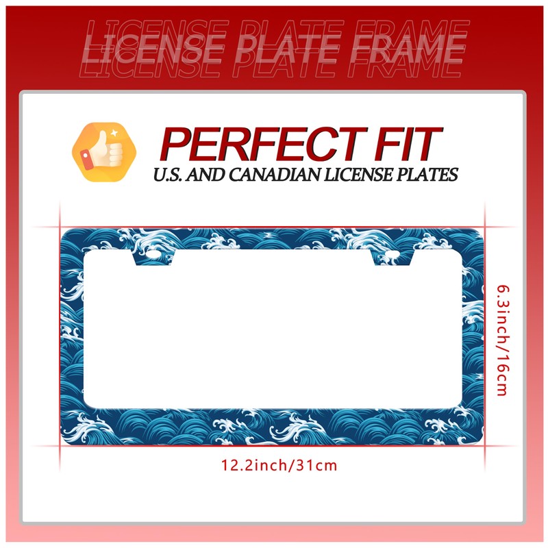 Ocean Waves License Plate Frame Funny Beach Sea Wave Stainless