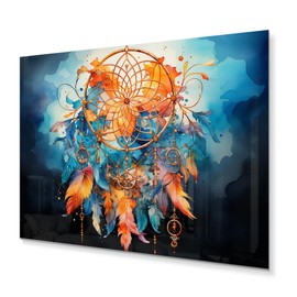 DesignQ Dream catcher Oversized Metal wall art decor, Dream catcher Metal wall art, Infinite Dreams Captured by Dreamcatcher I, Orange Traditional Metal wall art, 40x30 inches