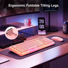 GLB Wireless Keyboard and Mouse Combo, RGB Backlit Rechargeable Full-Size Sleep Mode Clear keycap and Light, 2.4GHz Quiet Ergonomic Keyboard Mouse for Computer Laptop PC Mac Windows (Pink)