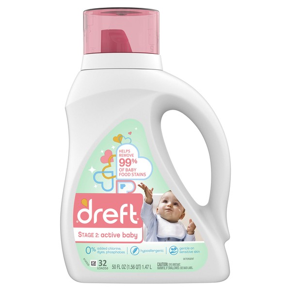 Dreft Stage 2: Active Baby Liquid Laundry Detergent, 32 Loads 46 fl oz (Packaging May Vary)
