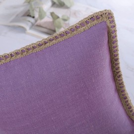 Phantoscope Pack of 2 Farmhouse Decorative Throw Pillow Covers Burlap Linen Trimmed Tailored Edges Purple 26 x 26 inches, 65 x 65 cm