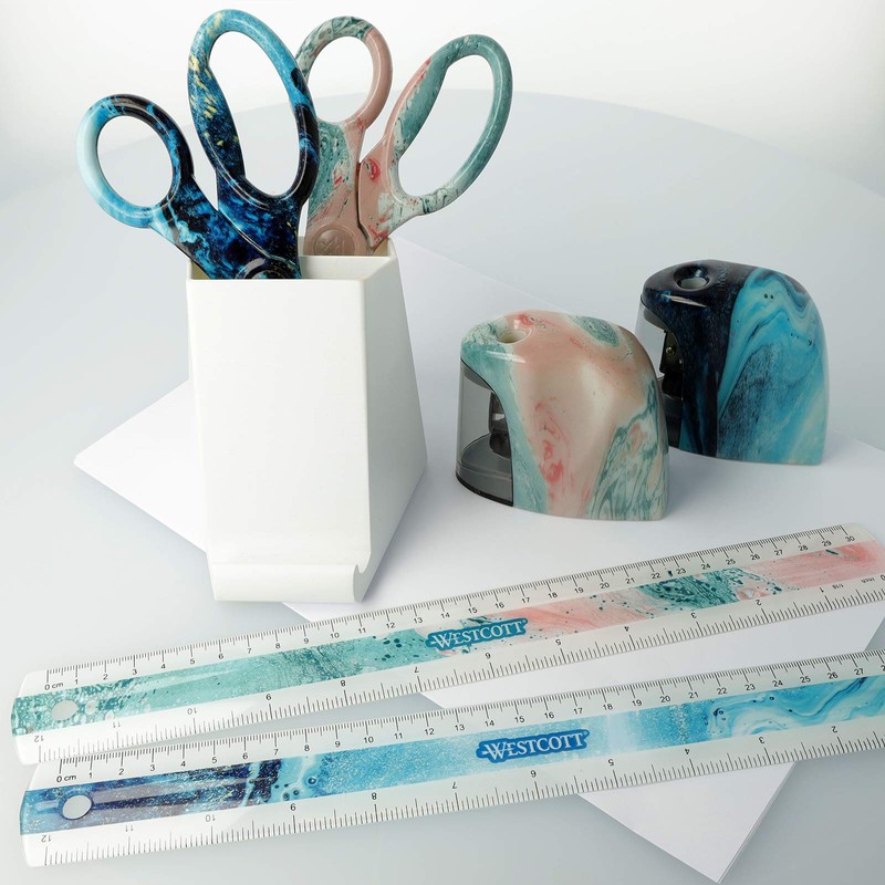 Westcott E-13300 Blue Plastic Ruler in Pouring Art and Marble