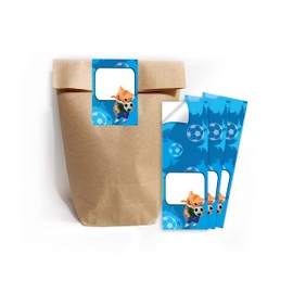 12 Gift Bags (Natural) + 12 Stickers Football Lion for Party Bags Guest Gift for Children's Birthday Parties Boys