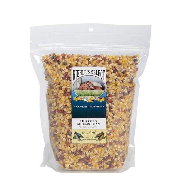 Riehle's Select Popping Corn - Hulless Autumn Blaze Old Fashioned Whole Grain Popcorn - (28oz) Resealable Bag - Non GMO, Gluten Free, Microwaveable, Stovetop and Air Popper Friendly
