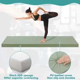 MABOZOO 3 Inch Thick Yoga Mat, Extra Thick Gymnastics Mat With Carrying Handles For Men Women, Pu Leather Anti-Tear Fitness Mat Foam Exercise Mat For Yoga, Pilates, Stretching (Army Green)