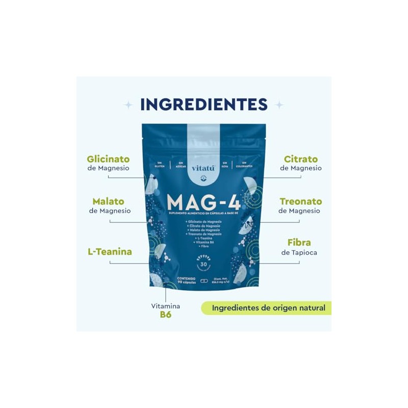 Vitatú Mag Fuentes Magnesios Glicinato Citrato Malato Treonato Magnesio Teanina