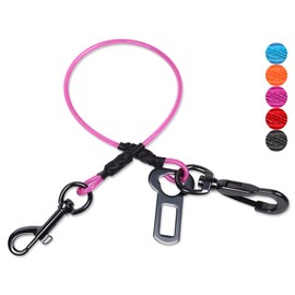 VIVAGLORY Dog Seat Belt, Chew Proof Waterproof Multi-Functional Dogs Safety Belt, Heavy Duty Steel Rope Pet Car Seatbelt Rrestraint Harness for Small Dogs, 16", Pink