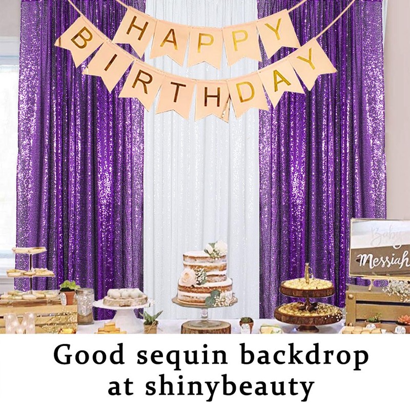 ShinyBeauty Purple Backdrop Sequin Backdrop Curtains 16 x 10 ft