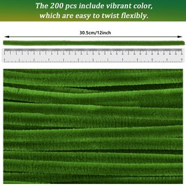 EQUIJUANCE 200pcs Pipe Cleaners - Fluffy & Safe Chenille Stems for DIY Crafts, Colorful Thick Fuzzy Wires Bulk, Art Supplies for Kids Adults, DIY Decorations (Green)