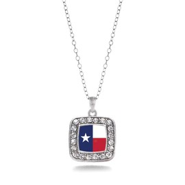 Inspired Silver - Texas Flag - Silver Necklace for Women - Square Pendant Chain Necklace Jewelry Gift with Cubic Zirconia - Women's Necklace Charm with Lobster Claw Clasp