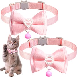 Breakaway Cat Collar, COZIRAE Bowtie Kitten Collar with Flower, Cute Kitten Collar with Tie for Girl/Boy Cat