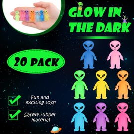 CroBlissful 20 Pcs Colorful Mini Alien Figures Glow in The Dark Small Little Tiny Aliens Figurine to Hide and Seek for Space Party Favors Prank Birthday Prop Party Gifts Goodie Bag Fillers, 8 Colors