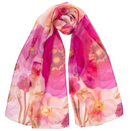 Elizabetta Women's Long 100% Silk Georgette Scarf - Made in Italy - Pink Floral