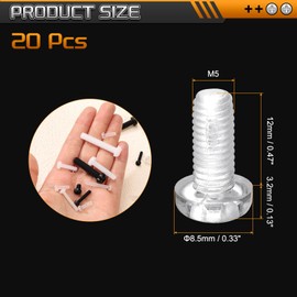 uxcell 20Pcs M5x12mm Threaded Nylon Phillips Cross Pan Head Machine Screws Bolts Clear