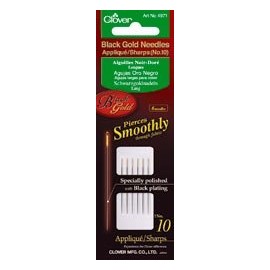 Clover 74793 Black Gold Applique-Sharps Needles-Size 10 6-Pkg