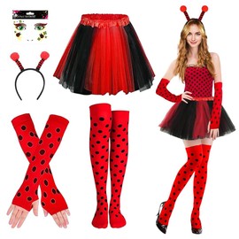 Ladybird Costume Adult, Tulle Skirt Ladybird Ladybird Costume Women, with Ladybird Headband, Ladybird Gloves, Ladybird Over Knee Stockings, for Carnival Cosplay, Fancy Dress, Theme Party