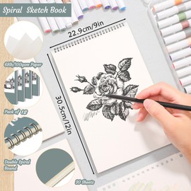 12 Pack Sketch Book, 9 x 12 Inch Sketchbook, 68lb/100gsm Top Spiral Bound Sketch Pad, Acid Free Art Supplies Drawing Painting Sketching Paper for Kids, Adults, Beginners, Artists (30 Sheets Each)